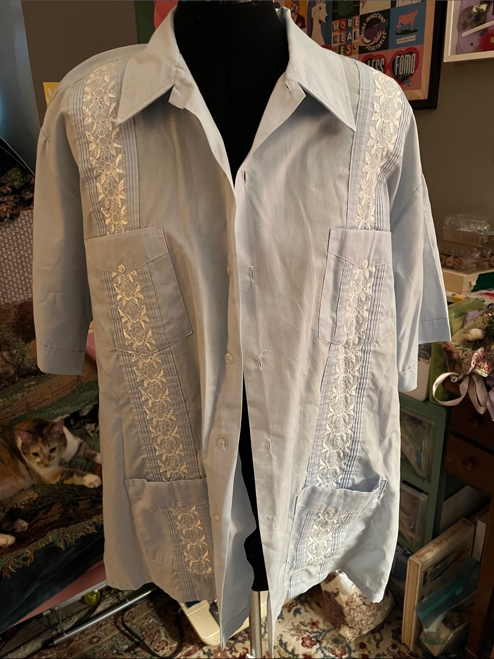 Men’s Light Blue Alley Cats Bowling Button Up